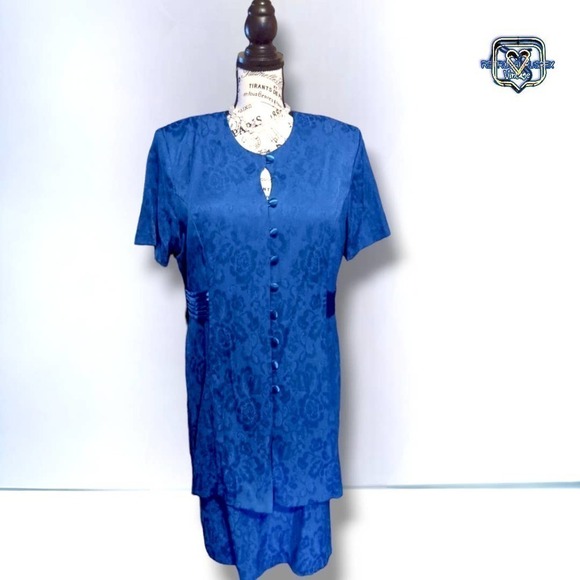 VINTAGE 80s Asian Inspired Damask Jacket & Dress, 18 - Picture 2 of 10